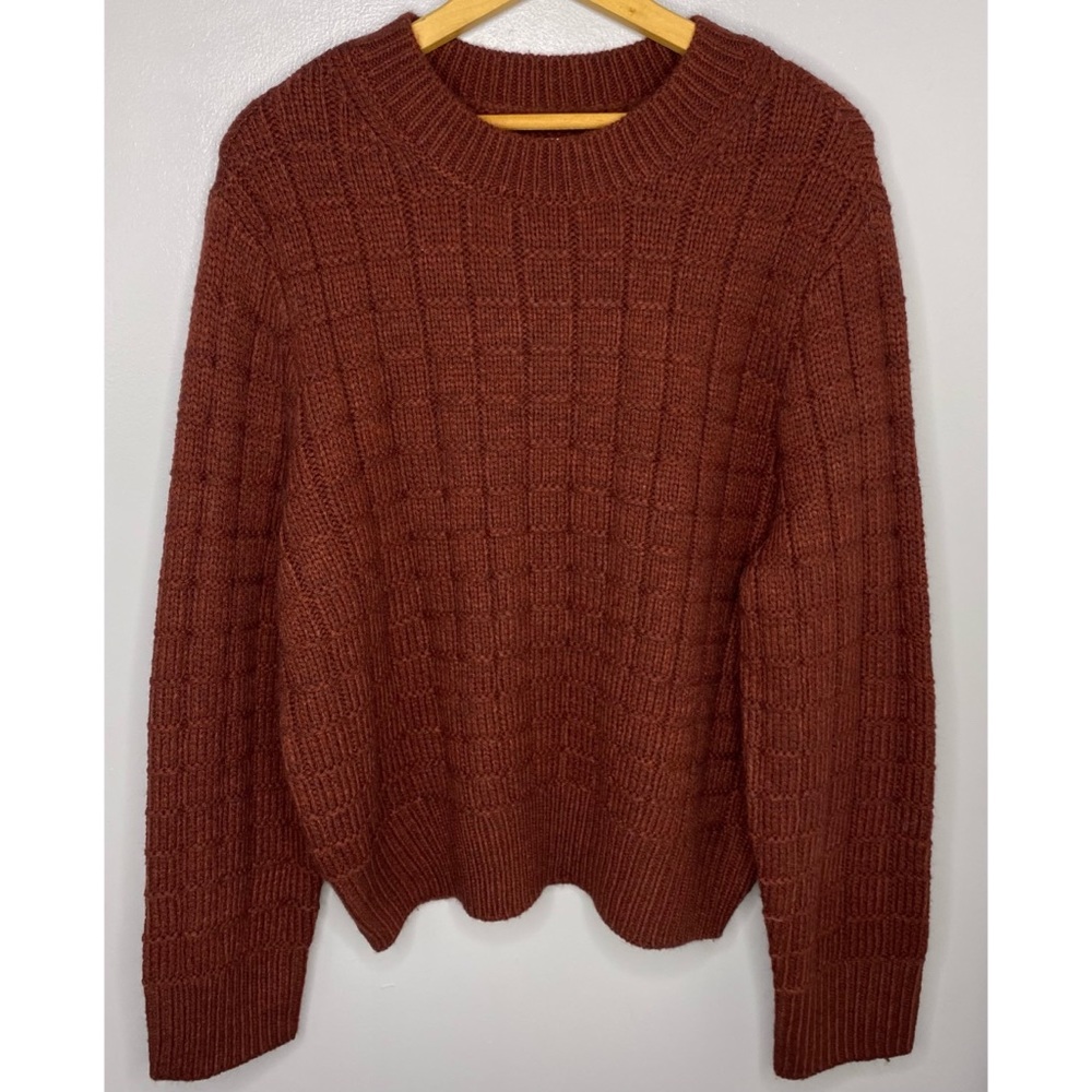 AMERICAN EAGLE OUTFITTERS Maroon Grid Knit Grandpa Sweater